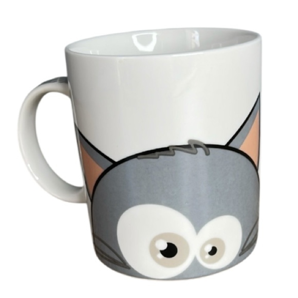 BOTTOMS UP Gray and White Cat Mug 10oz